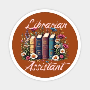 Librarian Assistant, book row design with wild flowers Magnet